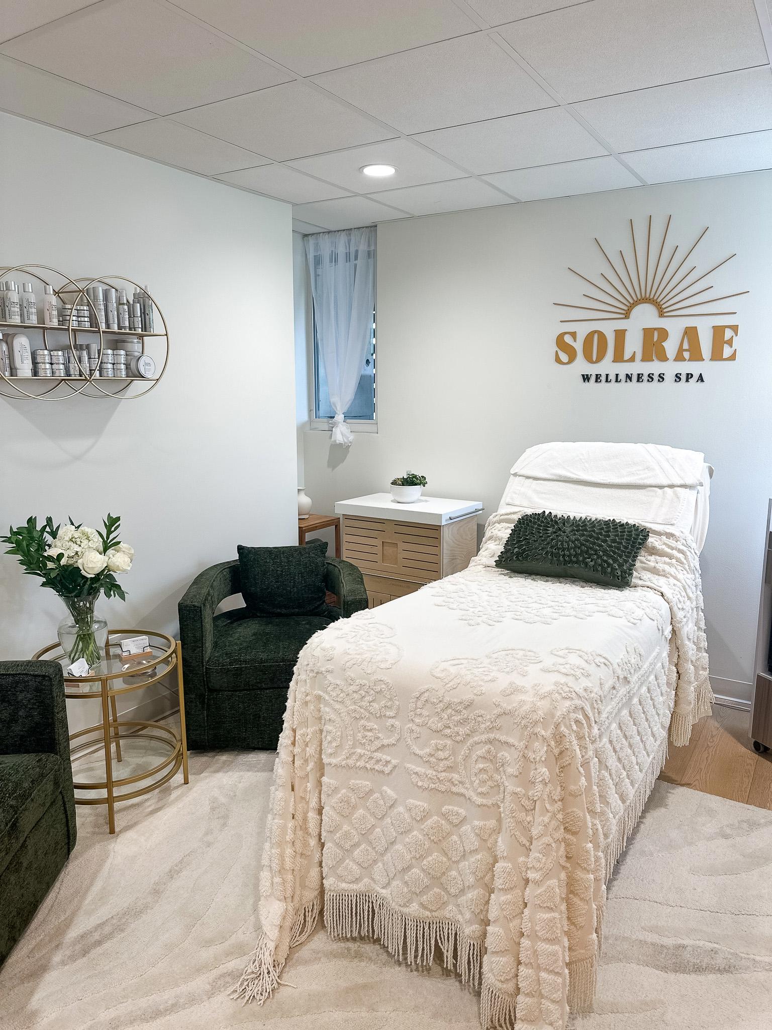 Peaceful facial treatment room at SolRae Wellness Spa in Grand Rapids, Michigan, featuring a serene, relaxing environment for personalized skincare and holistic facials.